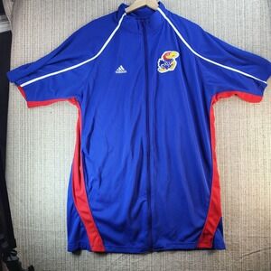 Kansas Jayhawks Jacket Womens Large Blue Red NCAA College Short Sleeve Adidas